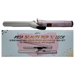 Aria Beauty Pop N Lock Interchangeable Straightener and Curling Iron Set 1 Inch Flat Iron and Curling Iron - Pack of 2