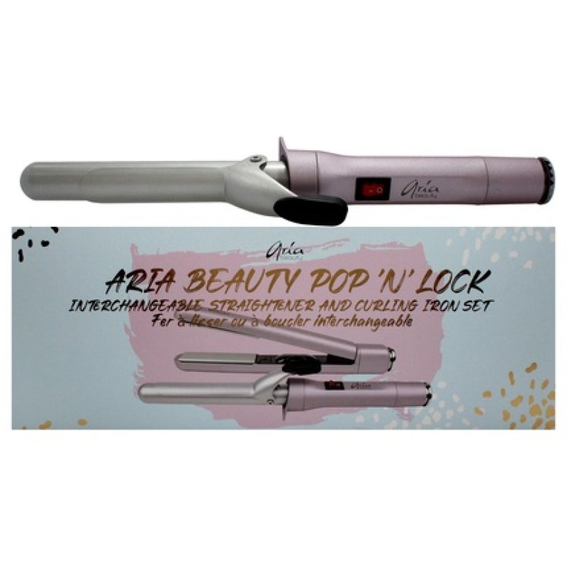 Aria Beauty Pop N Lock Interchangeable Straightener and Curling Iron Set 1 Inch Flat Iron and Curling Iron - Pack of 2