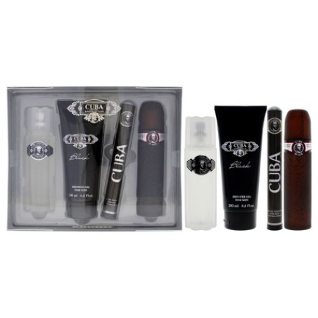 Cuba Black Gift Set for Men - 3.3oz EDT Spray, 1.7oz EDT Spray, 3.3oz After Shave, 6.7oz Shower Gel