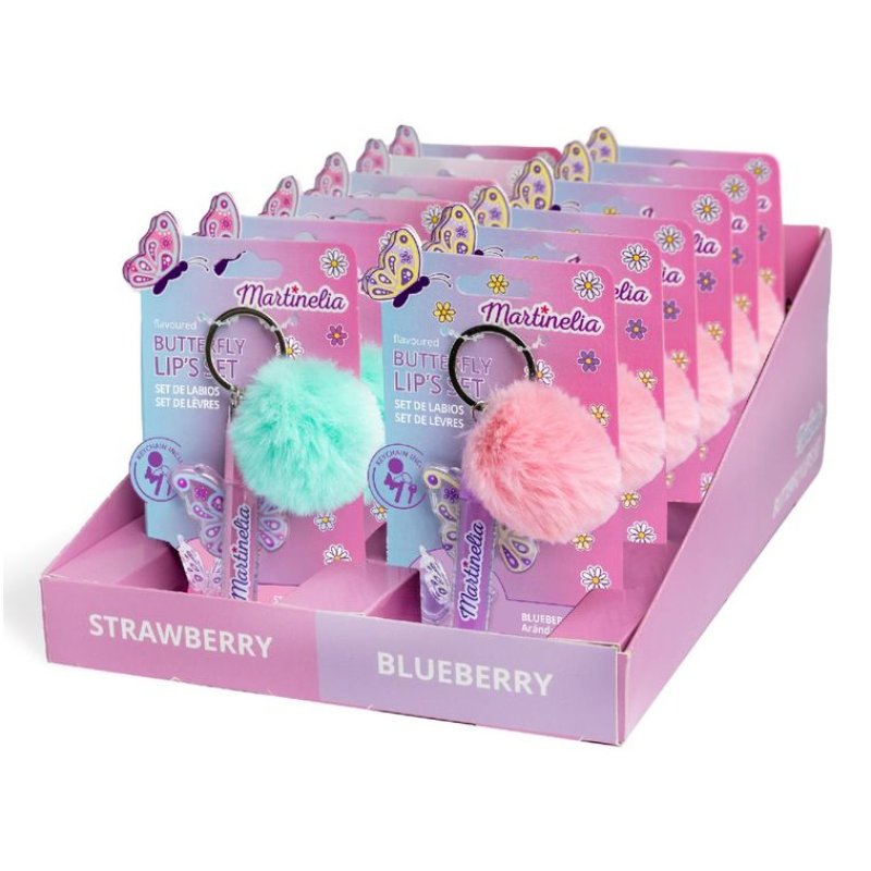 Martinelia Butterfly Lip Balm and Gloss Duo with Pompom Keyring
