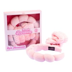 Beauty Routine Spa Skincare Accessories Set - Headband and Wrist Wraps in Pink