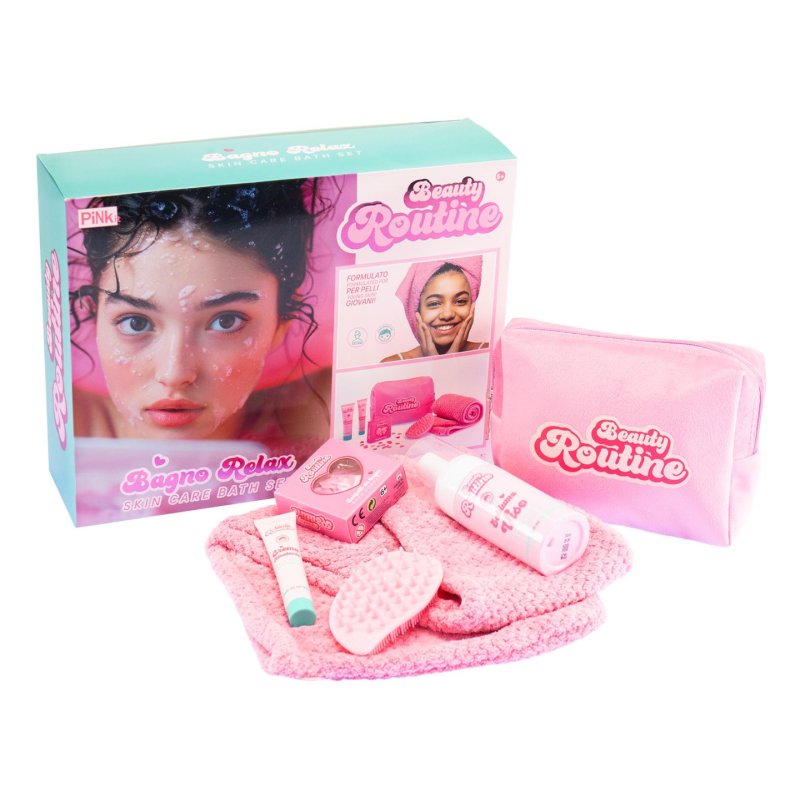 Beauty Routine Relax Skin Care Bath Set with Pink Cosmetic Bag