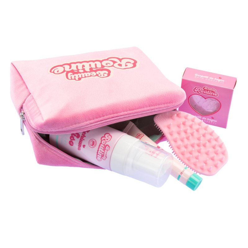 Beauty Routine Relax Skin Care Bath Set with Pink Cosmetic Bag