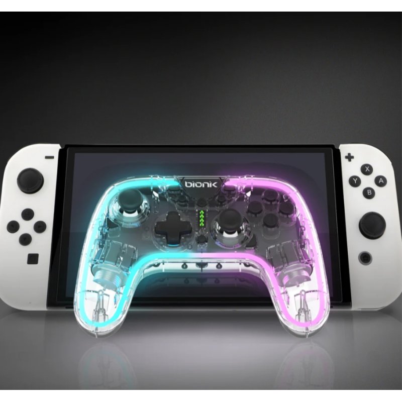 BIONIK NEOGLOW Transparent RF Manette de jeu Android, Nintendo Switch, PC
