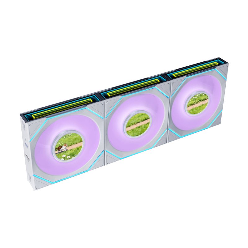 Lian Li UNI FAN SL-INF LCD FLEX Wireless Lüfter, ARGB und LCD - 120mm, weiß, 3er-Pack mit Controller