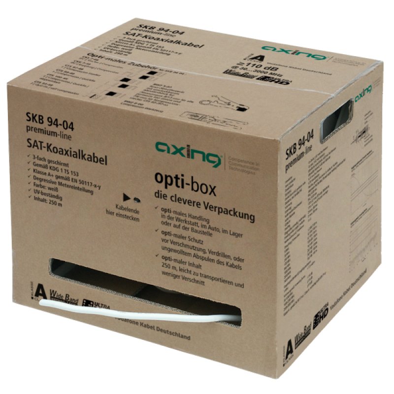 AXING SKB 94-04 Koaxialkabel 3fach 250m Box geschirmt Vodafone Kl.A 10dB Eca