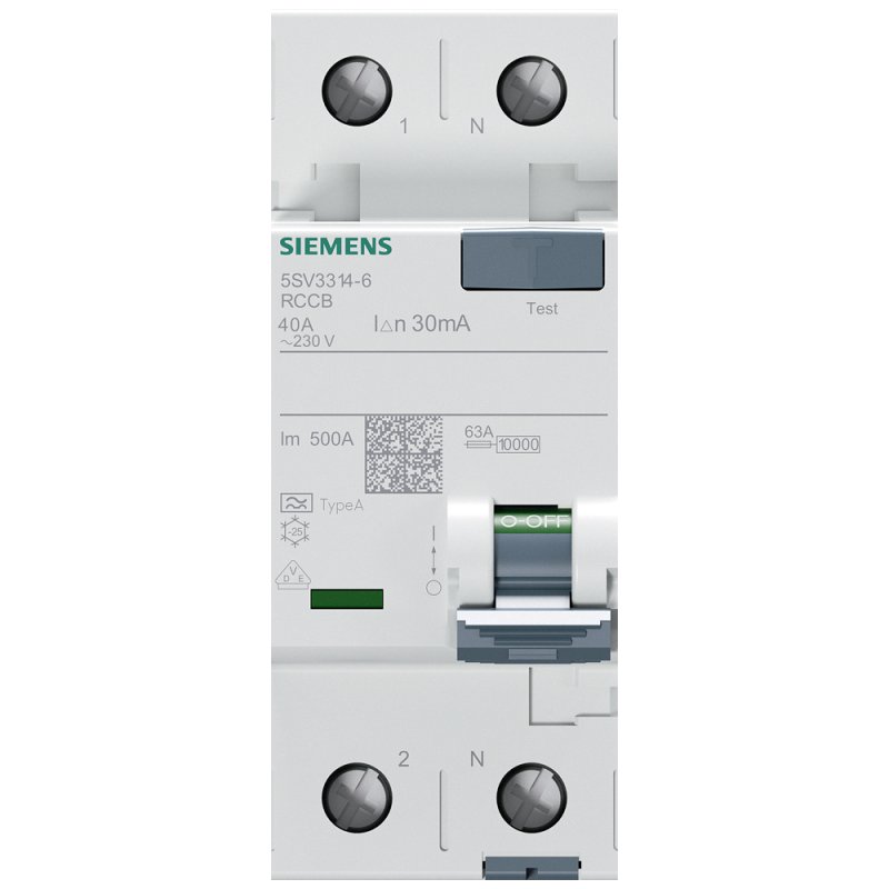 Siemens FI-Schalter 2x40A 5SV33146 Typ A 40A 1 N-pol 30mA 230V 2TE