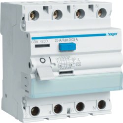 Hager CDA425D circuit breaker Residual-current device Type A 4 4 module(s)