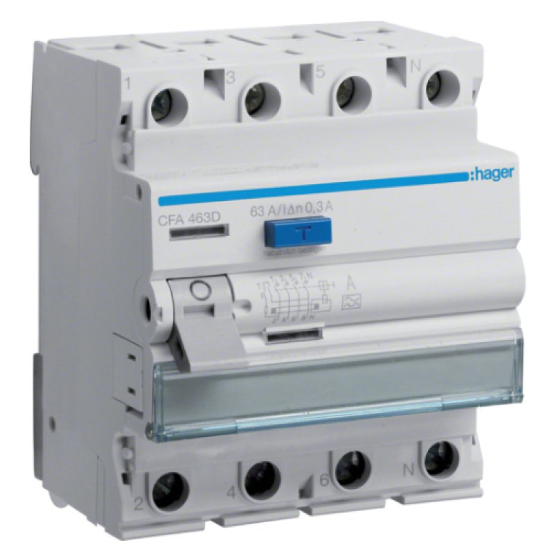 Hager Fi-Schalter 4polig 6kA 63A CFA463D 300mA Typ A
