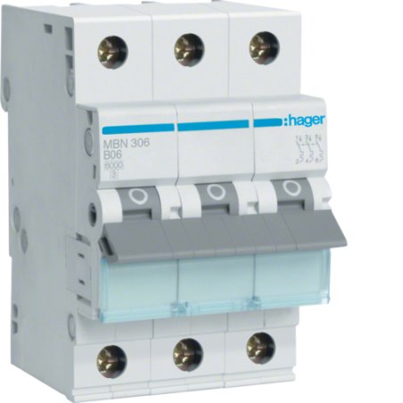 Hager Leitungsschutzschalter MBN306 3polig 6kA B-6A 3M
