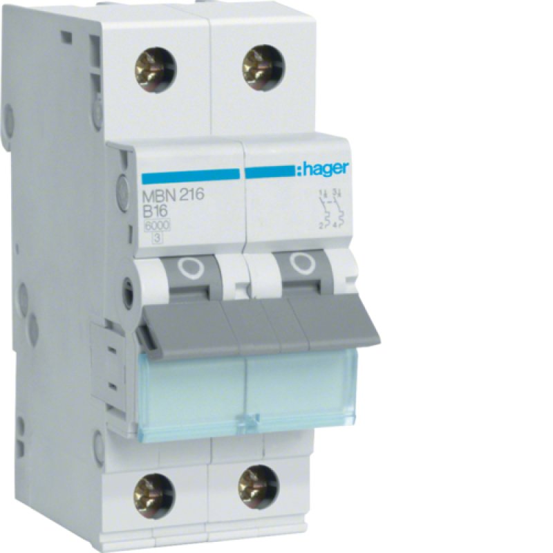 Hager Leitungsschutzschalter MBN216 2polig 6kA B-16A 2M