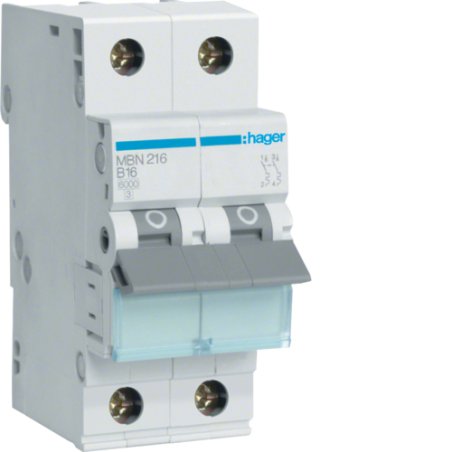 Hager Leitungsschutzschalter MBN216 2polig 6kA B-16A 2M