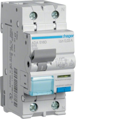 Hager Fi-LS 1P N 10kA B-16A 30mA ADA516D ** Typ A