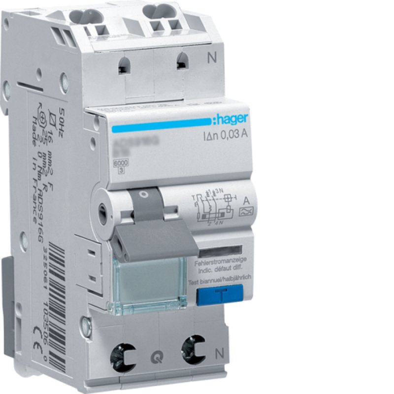 Hager ADS910D coupe-circuits Disjoncteur différentiel 2 module(s)