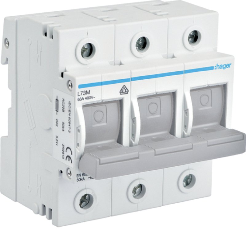 Hager Lasttrennschalter f.Sicherung L73M D02 E18 63A AC400V 3polig Hutschiene