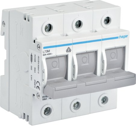 Hager Lasttrennschalter f.Sicherung L73M D02 E18 63A AC400V 3polig Hutschiene