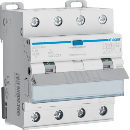 Hager Fi-LS 4P 10kA B-16A 30mA ADX416D Typ A