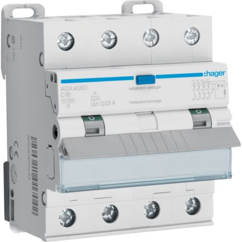 Hager Fi-LS 4P 10kA C-16A 30mA ADX466D Typ A