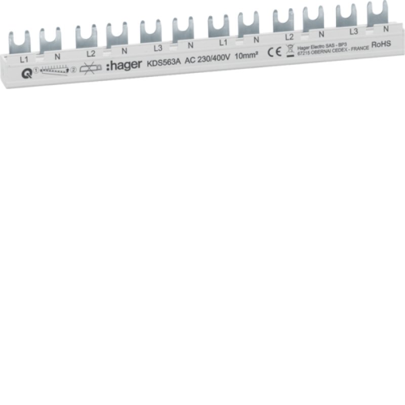 Hager Phasenschiene 12 Module KDS563A 63A L1N-L2N-L3N-L1N-L2N-L3N QuickBusbar