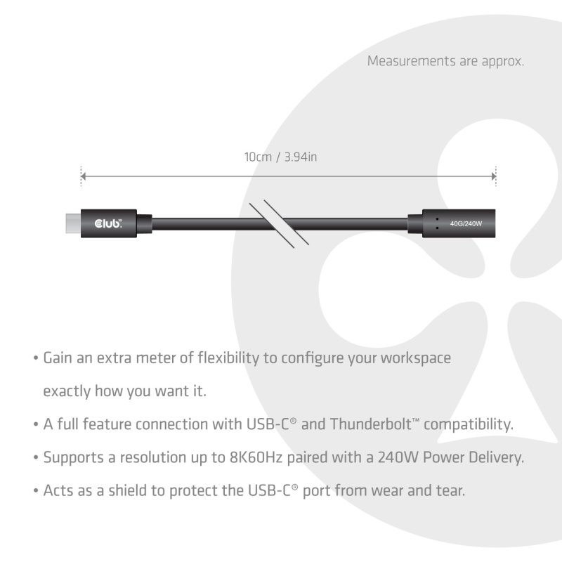 Club3D Kabel USB 4 Typ C 1m Verlängerung 40Gbps St/Bu