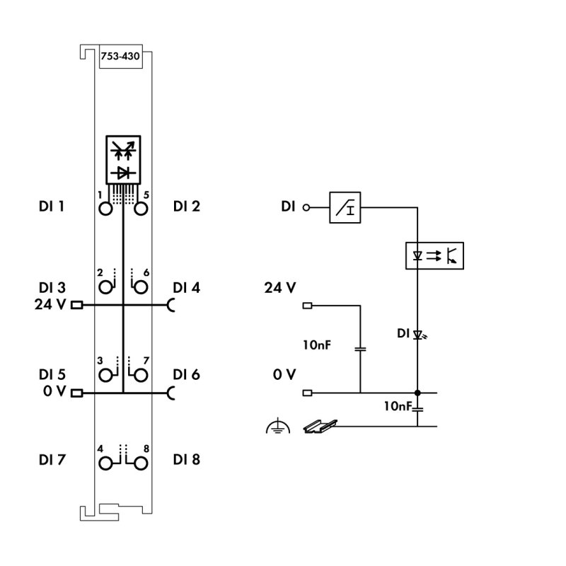 WAGO 753-430 8-Kanal-Digitaleingang,DC 24 V,3ms, lichtgrau
