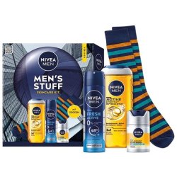 Nivea Men's Stuff Shower Gel 250ml, Deodorant 150ml, Face Care Cream 75ml & Fun Socks