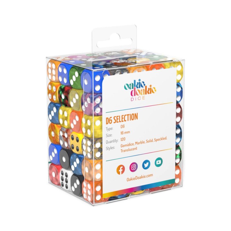 Oakie Doakie Dice D6 Dice Retail Pack 16 mm Mixed (120)