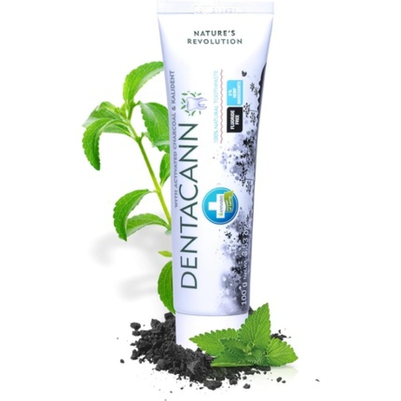 Annabis Dentacann Natural Fluoride Free Toothpaste with Active Bamboo Charcoal Coconut Oil Hemp Seed Extract Peppermint