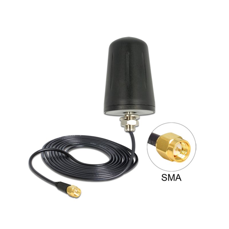 LoRa Antenne 868mHz SMA Stecker 0 dBi omnidirektional (RG-174, 3m) zur Dachmontage outdoor schwarz