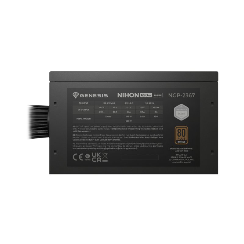 GENESIS NIHON 650NM BLACK 650W 80 BRONZE ATX 3.1 POWER SUPPLY