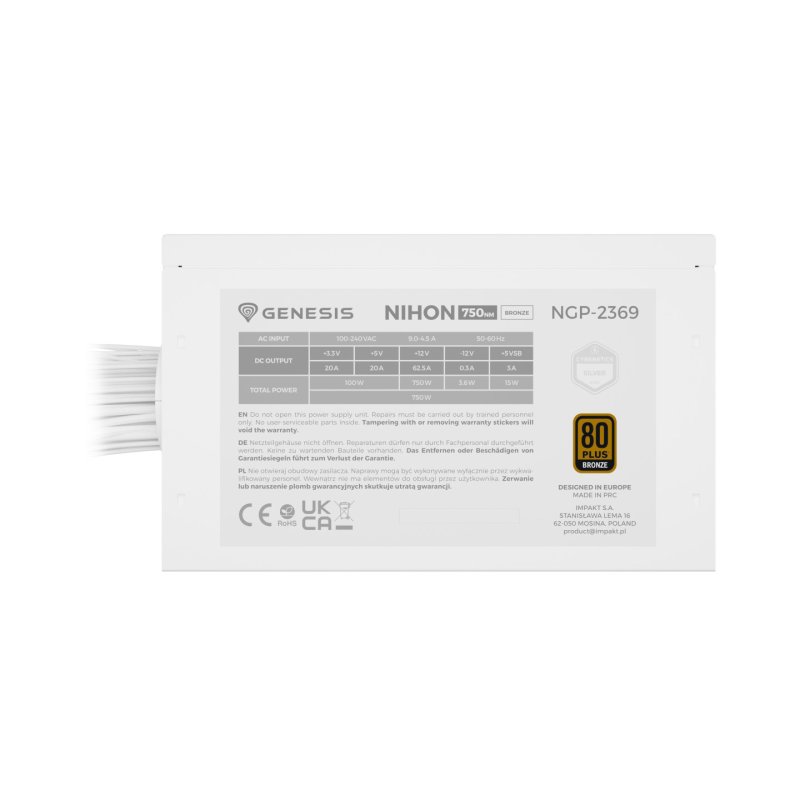 GENESIS NIHON 750NM WHITE 750W 80 BRONZE ATX 3.1 POWER SUPPLY