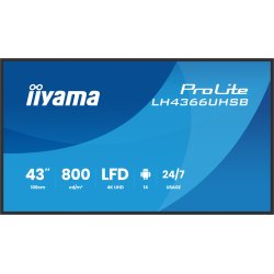 iiyama LH4366UHSB-B1AG Signage Display Digital signage flat panel 109.2 cm (43") LCD Wi-Fi 800 cd/m² 4K Ultra HD Black