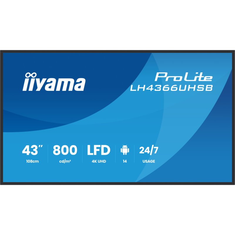 iiyama LH4366UHSB-B1AG Signage Display Digital signage flat panel 109.2 cm (43") LCD Wi-Fi 800 cd/m² 4K Ultra HD Black