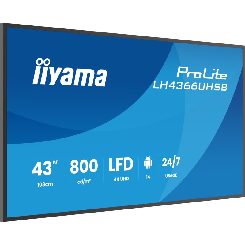 iiyama LH4366UHSB-B1AG Signage Display Digital signage flat panel 109.2 cm (43") LCD Wi-Fi 800 cd/m² 4K Ultra HD Black