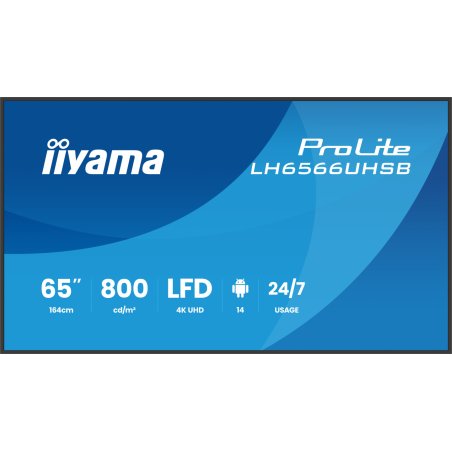 iiyama LH6566UHSB-B1AG Signage Display Digital signage flat panel 165.1 cm (65") LCD Wi-Fi 800 cd/m² 4K Ultra HD Black