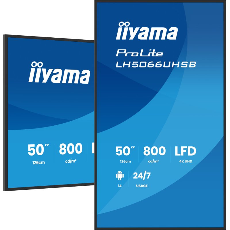 iiyama LH5066UHSB-B1AG Signage Display Digital signage flat panel 127 cm (50") LCD Wi-Fi 800 cd/m² 4K Ultra HD Black
