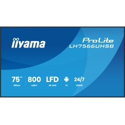 iiyama LH7566UHSB-B1AG Signage Display Digital signage flat panel 190.5 cm (75") LCD Wi-Fi 800 cd/m² 4K Ultra HD Black