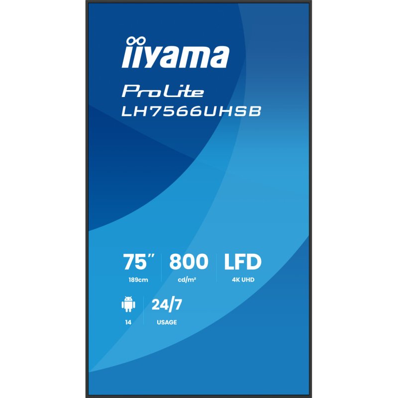 iiyama LH7566UHSB-B1AG Signage Display Digital signage flat panel 190.5 cm (75") LCD Wi-Fi 800 cd/m² 4K Ultra HD Black