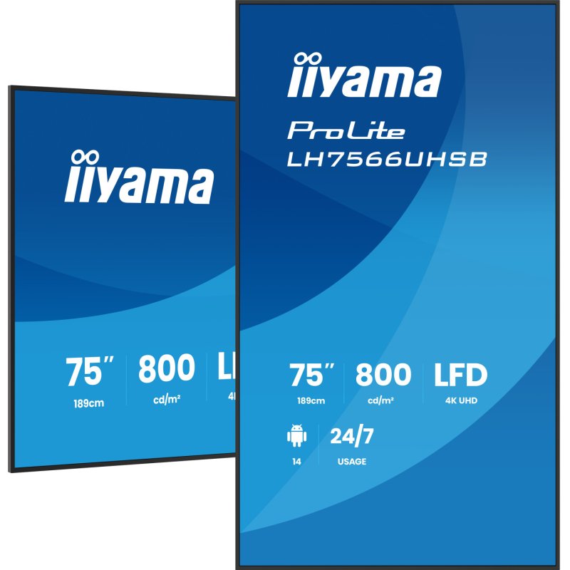 iiyama LH7566UHSB-B1AG Signage Display Digital signage flat panel 190.5 cm (75") LCD Wi-Fi 800 cd/m² 4K Ultra HD Black