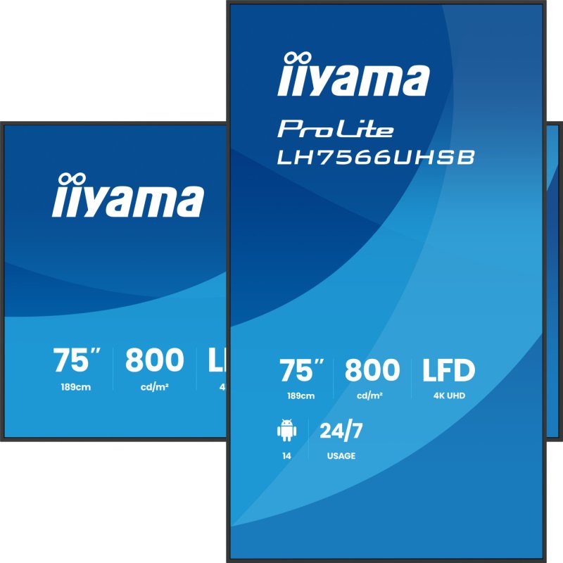 iiyama LH7566UHSB-B1AG Signage Display Digital signage flat panel 190.5 cm (75") LCD Wi-Fi 800 cd/m² 4K Ultra HD Black