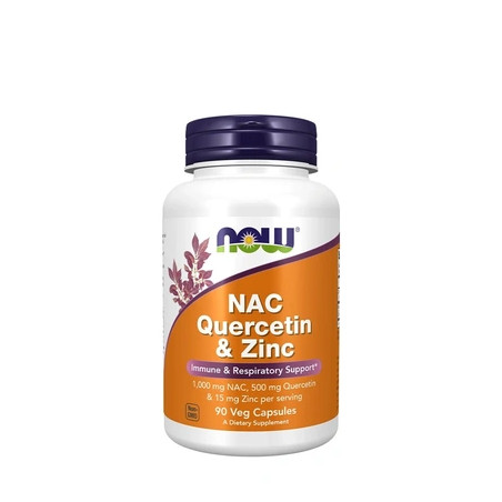 NOW Foods NAC Quercetin & Zinc Vegetarian Capsules 90 Count - Immune and Respiratory Support