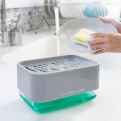 InnovaGoods 2 in 1 Soap Dispenser for Sink PUSHOAP Grey and Green