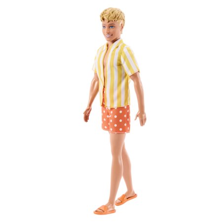 Barbie Fashionistas Style Ken Doll 252 in Orange and Yellow Polka-Dot Shorts, Yellow and White Striped Shirt, Blond