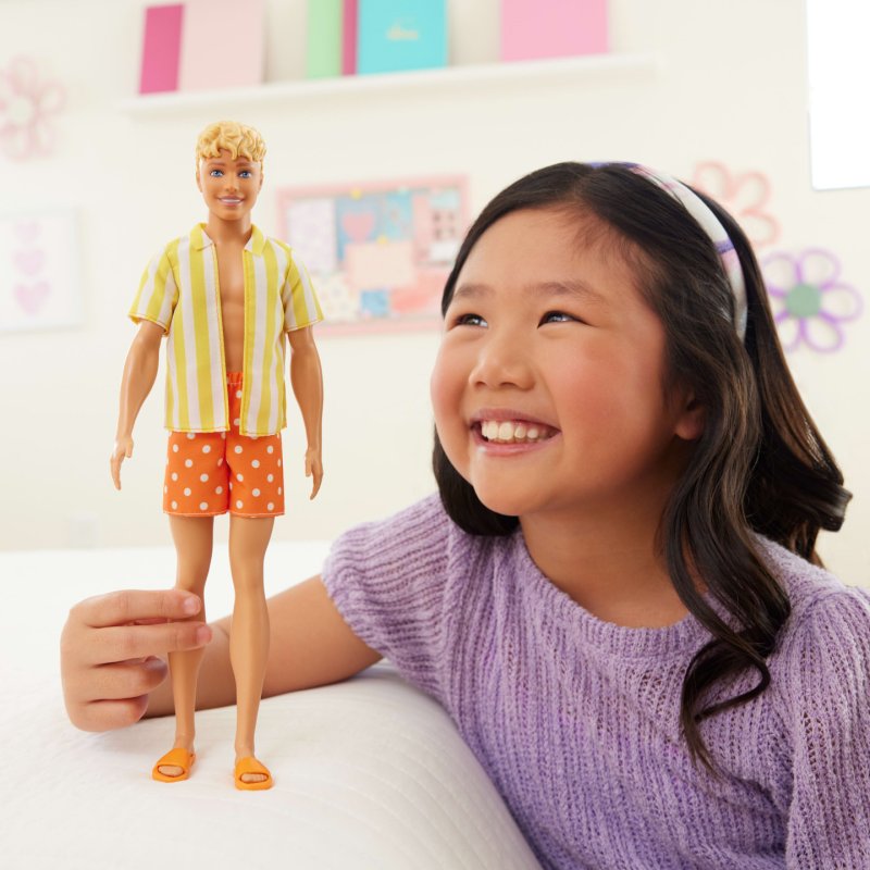 Barbie Fashionistas Style Ken Doll 252 in Orange and Yellow Polka-Dot Shorts, Yellow and White Striped Shirt, Blond