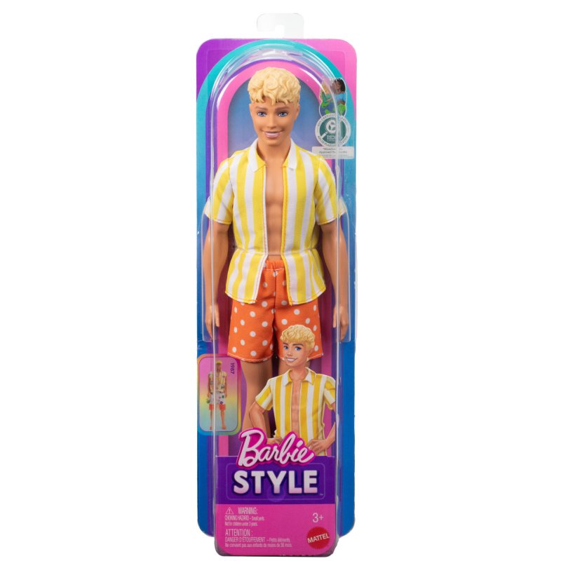 Barbie - Fashionista Ken Doll - Yellow And White Striped Shirt (JJN66)