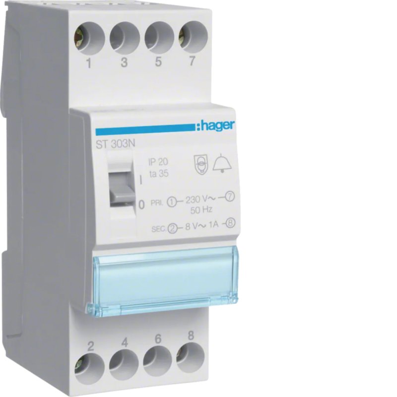 Hager Klingeltrafo mit Schalter 8VA 230/8V ST303N (ST303N)