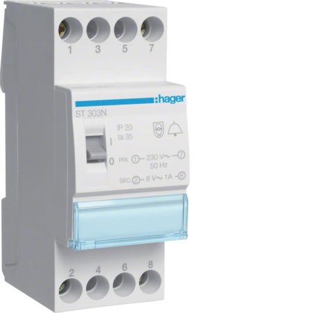 Hager Klingeltrafo mit Schalter 8VA 230/8V ST303N (ST303N)