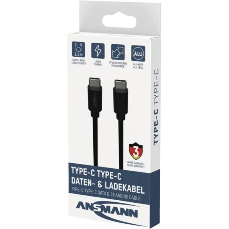 Ansmann 1700-0207 USB cable 1.2 m USB C 480 Gbit/s Black
