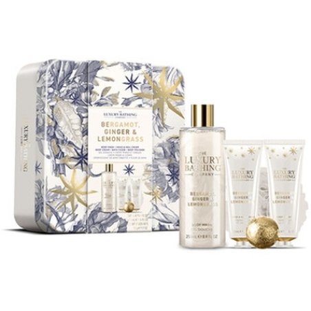 The Luxury Bathing Company Body Care Gift Set in Tin with Bergamot, Ginger & Lemongrass