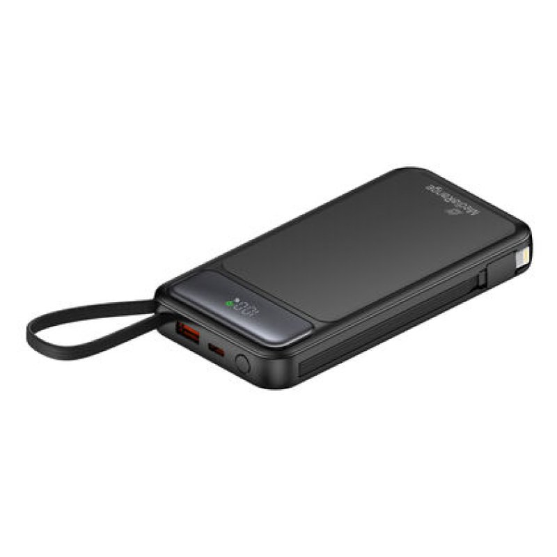 MediaRange Powerbank 10.000mAh with integrated charging cables and LC-Display, USB-C Power Delivery and Quick Charge